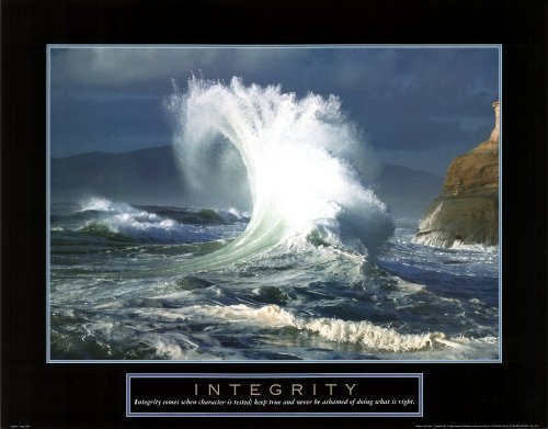 Integrity (Wave Crashing By Cliff) Motivational Poster Print