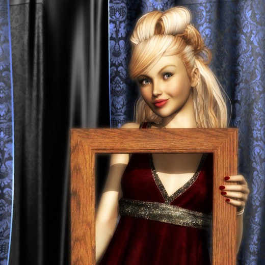 Close-up of blonde girl with cheeky smile holding a square frame.