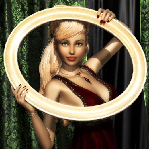 Blonde girl holding a round frame.