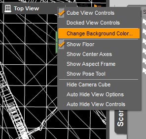 Screen-shot of the drop-down menu for changing the background color of our Daz Studio scene.