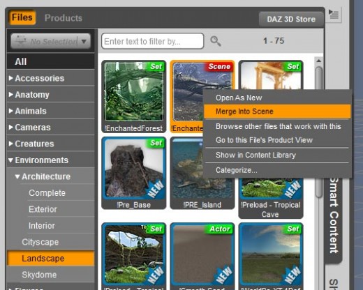 Screen-shot of the environment objects in our Smart Object pane.