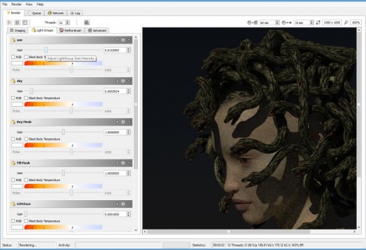 Screen shot of the LuxRender light groups tab.