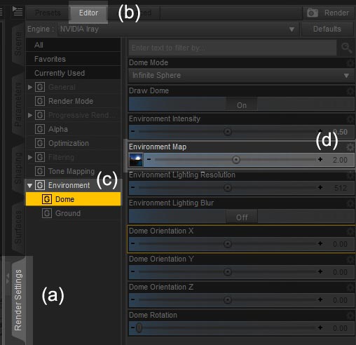 Screen shot of of the render settings interface in Daz Studio Iray.