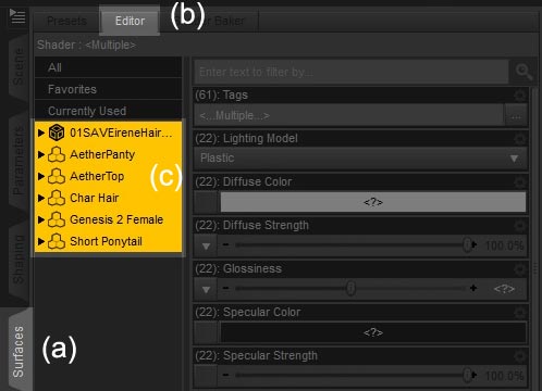 Screen shot of how to select all object surfaces in the scene.