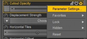 Screenshot of how to get the Parameter Settings pop-up for our hair Cutout Opacity parameter.
