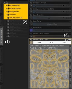 Screenshot of how to assign an image map to the  Metallic Flakes Color parameter.