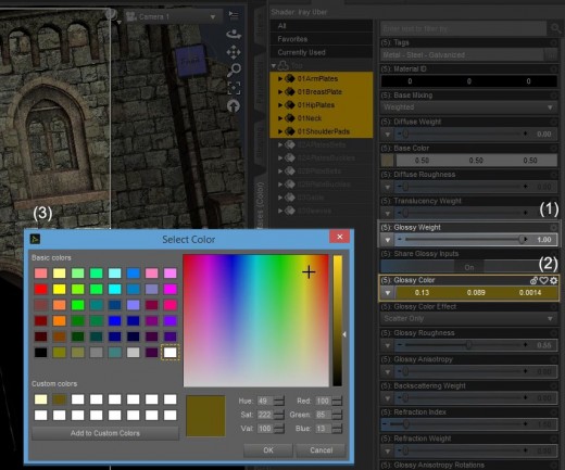 Screenshot of how to change the Glossy Weight and Glossy Color.