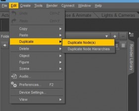 Screeshot of how to duplicate objects in Daz Studio 4.8 Pro.