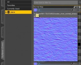 Screenshot of how to add waves to a water plane by loading in a normal map.
