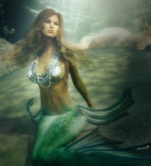 Underwater mermaid with real caustics from the Daz Studio Iray renderer.