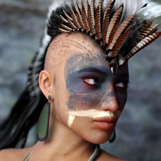 Native American portrait using Octanerender, Daz Studio 4.8 Pro, and Raven Mohawk Hair by Arki.