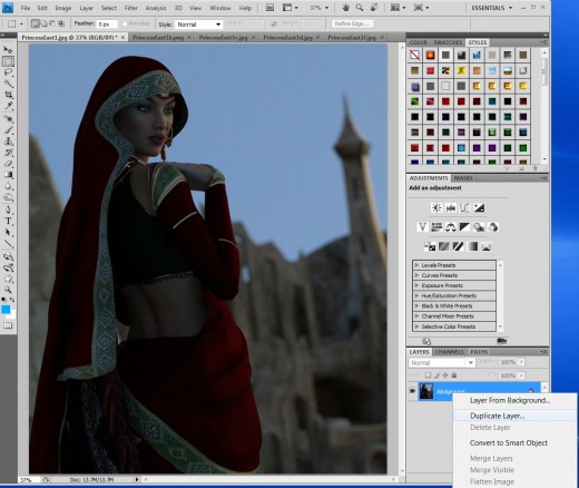 Screen-shot showing how I have opened all my light files in Photoshop, and how I start by duplicating my IBL layer.