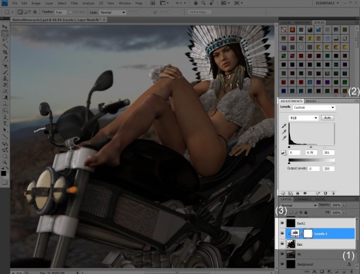 How I create greater contrast between the left and right sides of the face of my motorcycle pin-up girl.