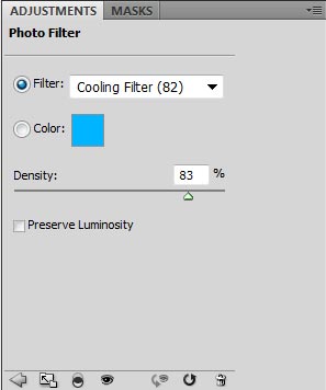 Screen-shot of settings for my Photo Filter to create a blue rim light to the right of my figures.
