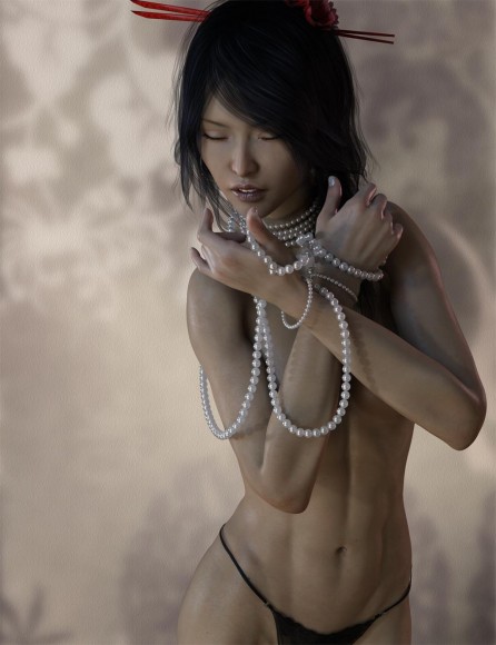 Asian girl with pearls pin-up image after Stage 1 post-work.