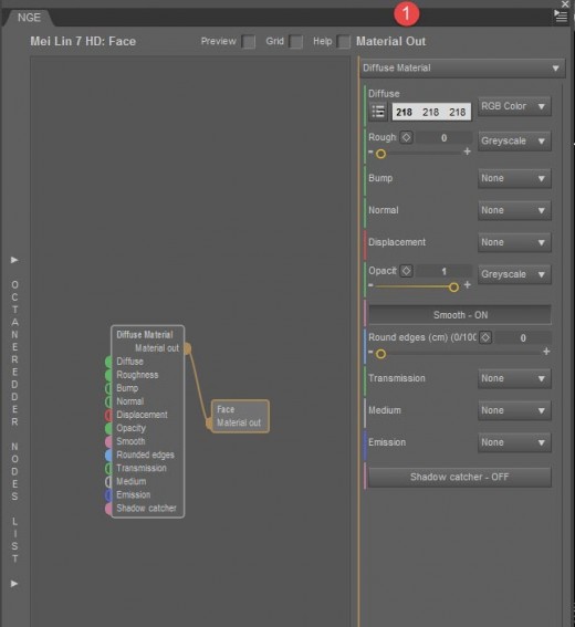 Screenshot of a simple diffuse material in the Daz Studio Octane interface.