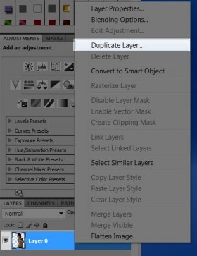 Photoshop screenshot of how to duplicate a layer from one image file into another.