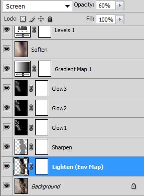 Screenshot of our image layer stack after adding the lighten and sharpen layers.