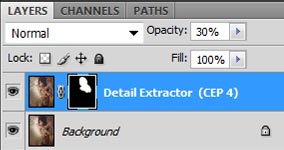 Photoshop screenshot of our Detail Extractor layer and its accompanying visibility mask. 