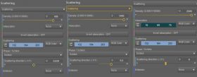 Diagram showing the Daz Studio Octane scattering node settings for three different skin layers.