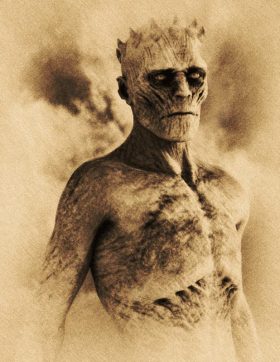 Daz Studio render of a White Walker after it has been converted into a charcoal sketch using Google's Nik Collection toolset.