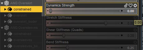 Daz Studio screenshot of the Surfaces >Editor pane. Here we set the constrained surface in Angeloi over-skirt to 0.