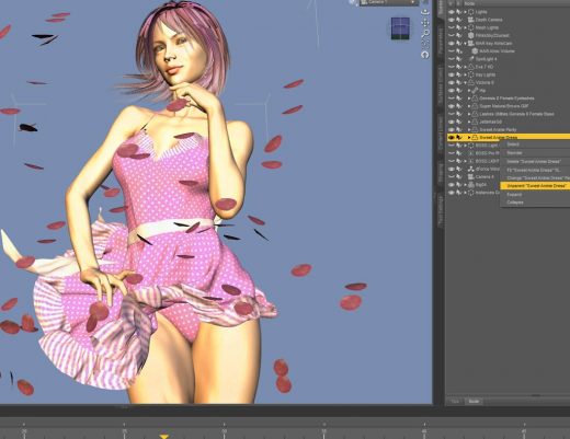 Daz Studio screenshot of how to unparent a dForce dress from a Genesis 8 figure.