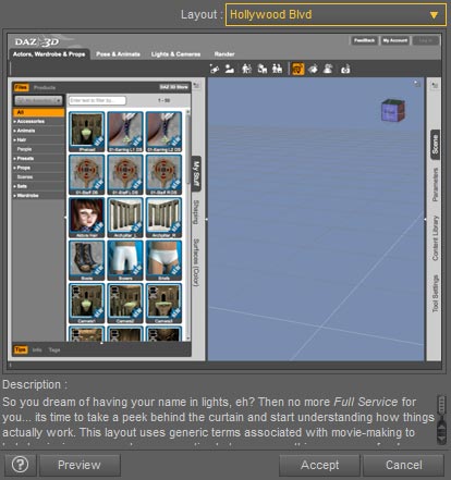 Screenshot of the pop-up menu where we get to pick the Daz Studio interface layout that we want from a drop-down menu.