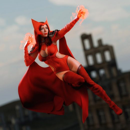 My character Lyzia as the Scarlet Witch, Created in Daz Studio 4.12 pro/Iray and Photoshop. Qualifying Items: PTF Magic! Shaders and Wearables for Genesis 3 and 8 by PixelTizzyFit