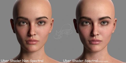 Side by side Victoria 8.1 Iray Uber Shader with and without spectral rendering.